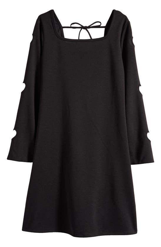 Shop Ava & Yelly Kids' Laser Heart Cutout Long Sleeve Dress In Black