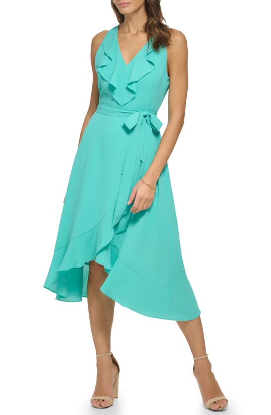 Kensie Womens Asymmetric Mid-calf Wrap Dress In Aqua Spray
