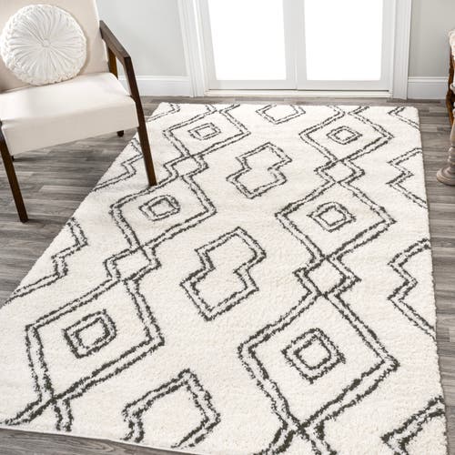 Jonathan Y Deia Moroccan Style Diamond Shag Area Rug In White/gray