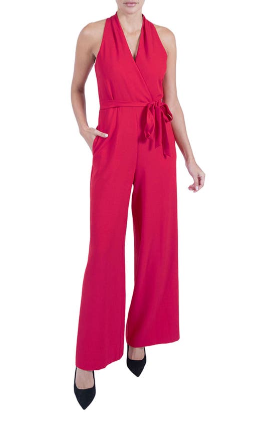Shop Julia Jordan Tie Waist Wide Leg Jumpsuit In Deep Pink