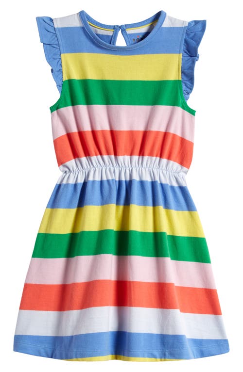 Mini Boden Kids' Stripe Ruffle Sleeve Jersey Dress Blue Multi at Nordstrom,