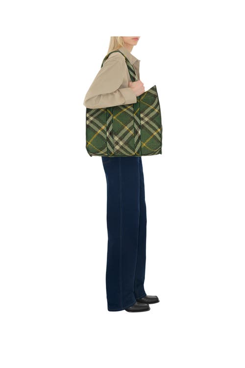 Shop Burberry Medium Check Knitted Tote In Ivy