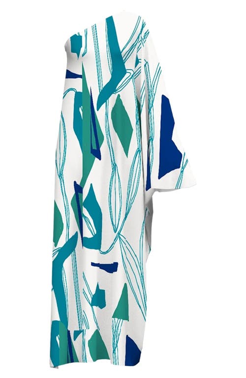 DIARRABLU Satu Printed One-Shoulder Long Sleeve Maxi Dress in Blue