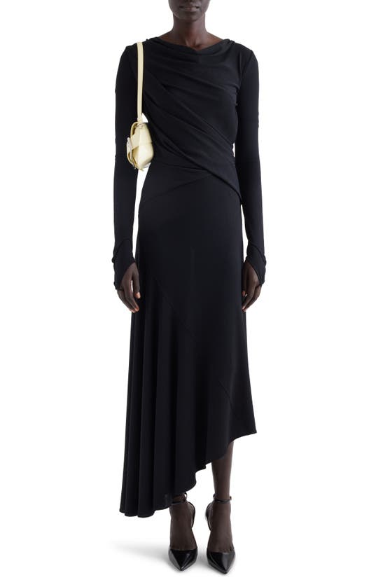 Shop Givenchy Draped Long Sleeve Asymmetric Hem Dress In Black