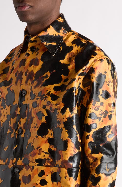 Shop Bottega Veneta Turtle Shell Print Leather Button-up Shirt In 7670 Mango/fondant