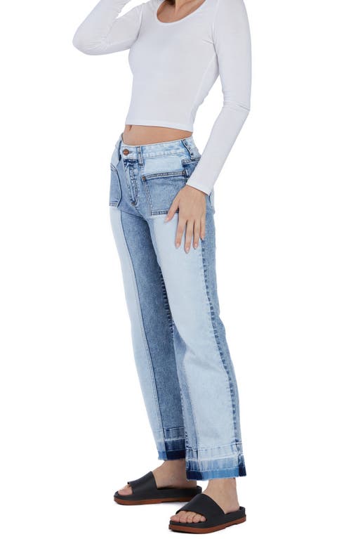 Hint Of Blu Pieced Release Hem Ankle Straight Leg Jeans In Innovative Blue