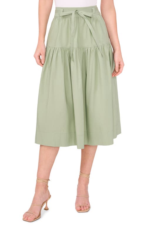 Tie Waist Cotton Blend Skirt in Dusty Olive Green
