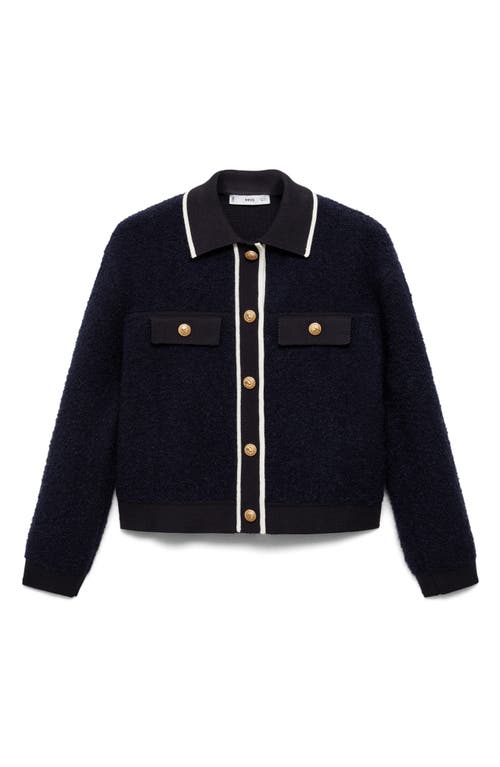Mango Collared Tweed Jacket In Dark Navy