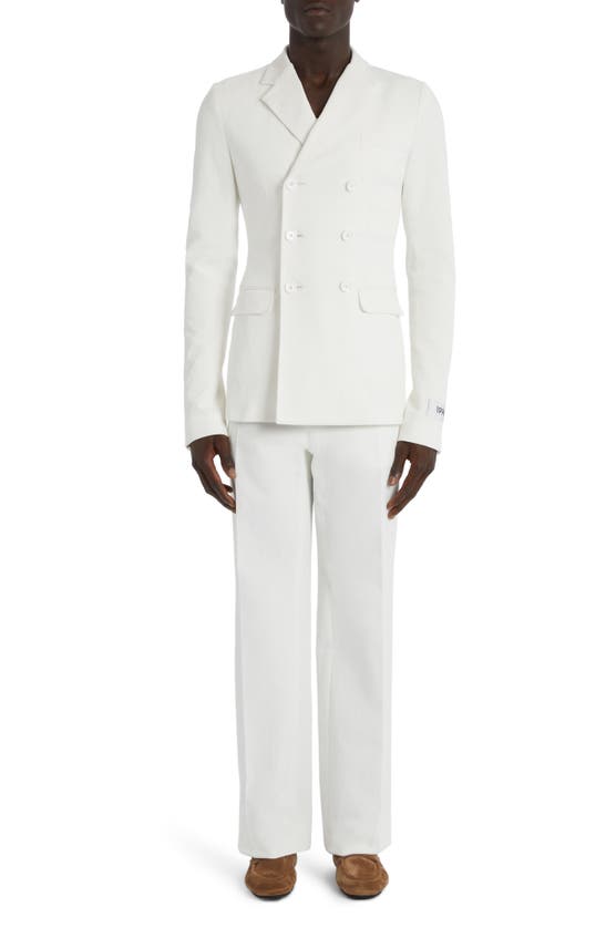Shop Dolce & Gabbana Dolce&gabbana Crinkle Texture Double Breasted Stretch Cotton Blend Sport Coat In Bianco Ottico