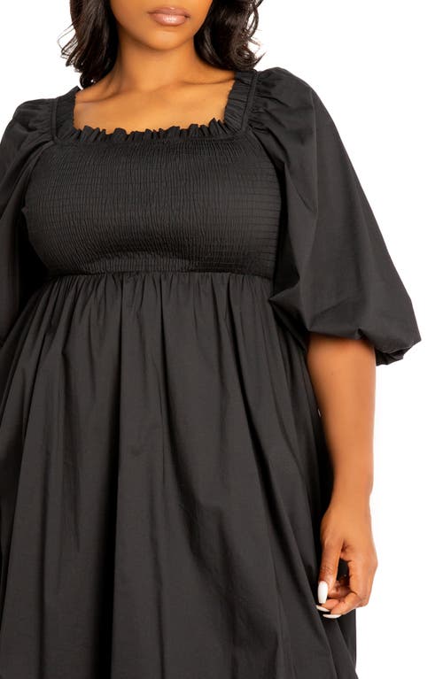 Buxom Couture Plus Size Smocked Puff Sleeve Bubbled Dress In Black