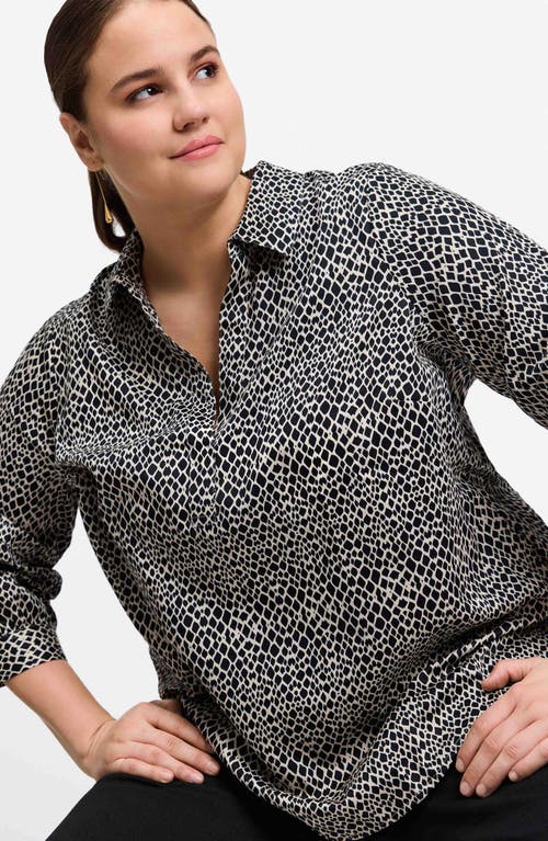 Shop Foxcroft Frankie Abstract Print Cotton Sateen Popover Top In Black