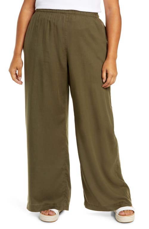 Caslon(R) Elastic Waist Wide Leg Pants in Olive Sarma