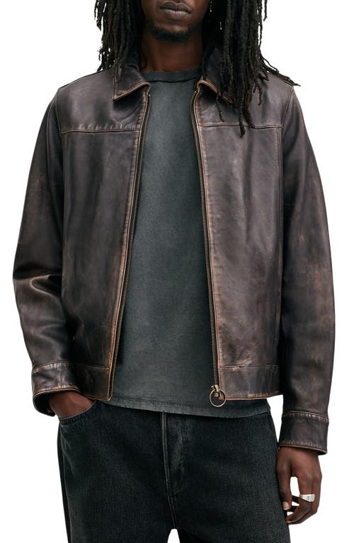 Allsaints Alkan Zip Up Two Tone Leather Jacket In Vintage Black