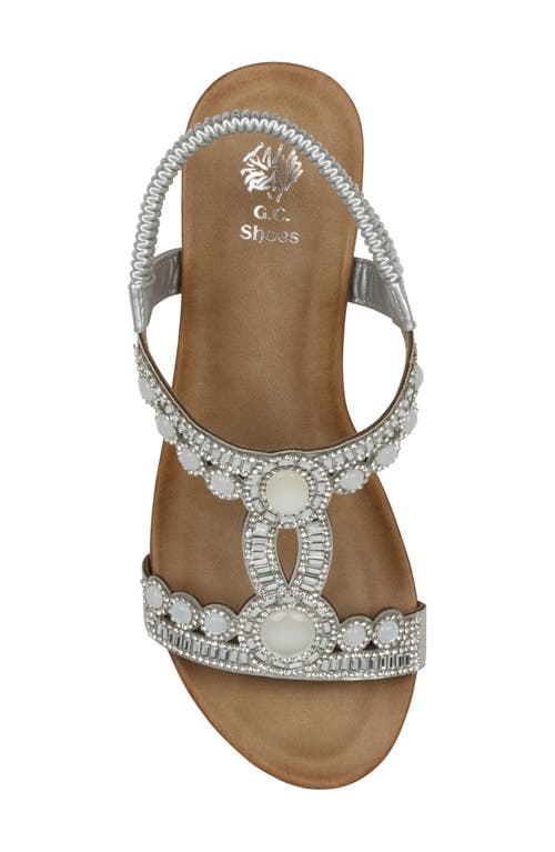 Good Choice New York Fiah Embellished Ankle Strap Wedge Sandal In Silver