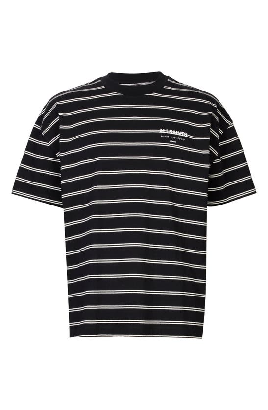 Shop Allsaints Underground Stripe Cotton Graphic T-shirt In Jet Black/ Chalk White