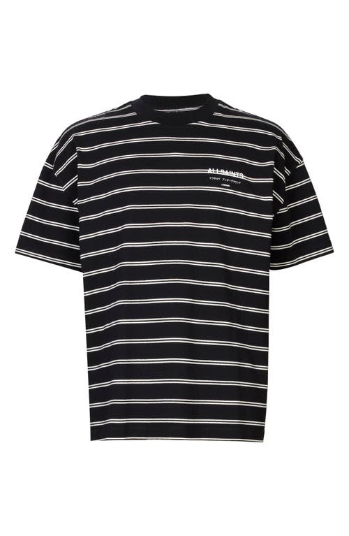 Shop Allsaints Underground Stripe Cotton Graphic T-shirt In Jet Black/chalk White