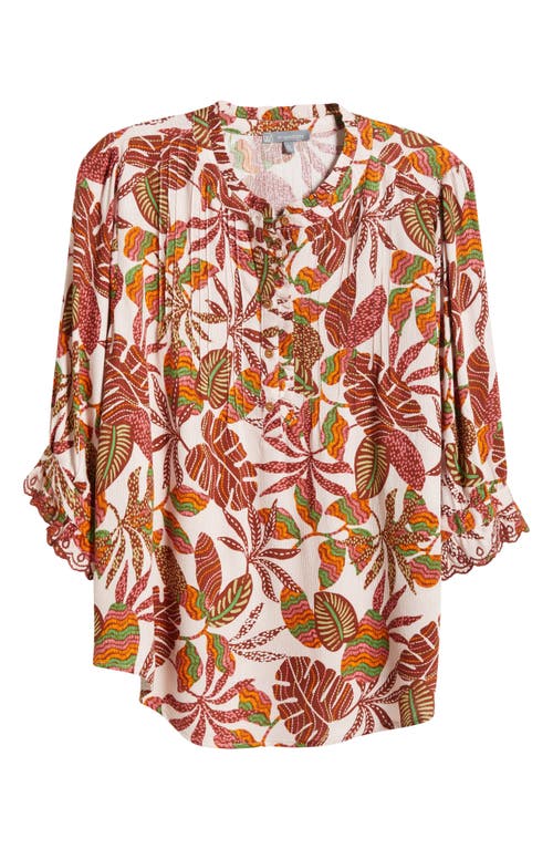 Shop Wit & Wisdom Leaf Print Pintuck Tunic Top In Whisper Pink Multi