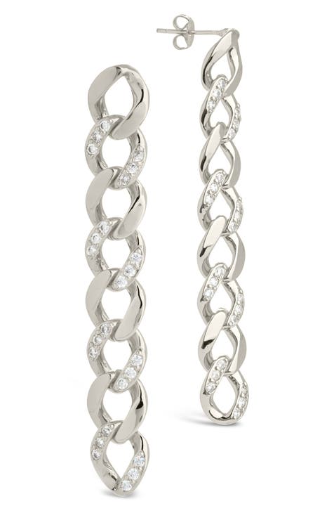 CZ Cuban Chain Link Drop Earrings