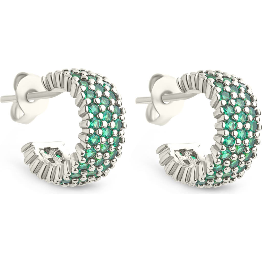 Sterling Forever Elora Pavé Cubic Zirconia Huggie Hoop Earrings In Silver/green