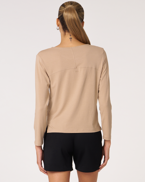 Shop Rebody Active Rebody Essentials Mid Length Long Sleeve Top In Sand