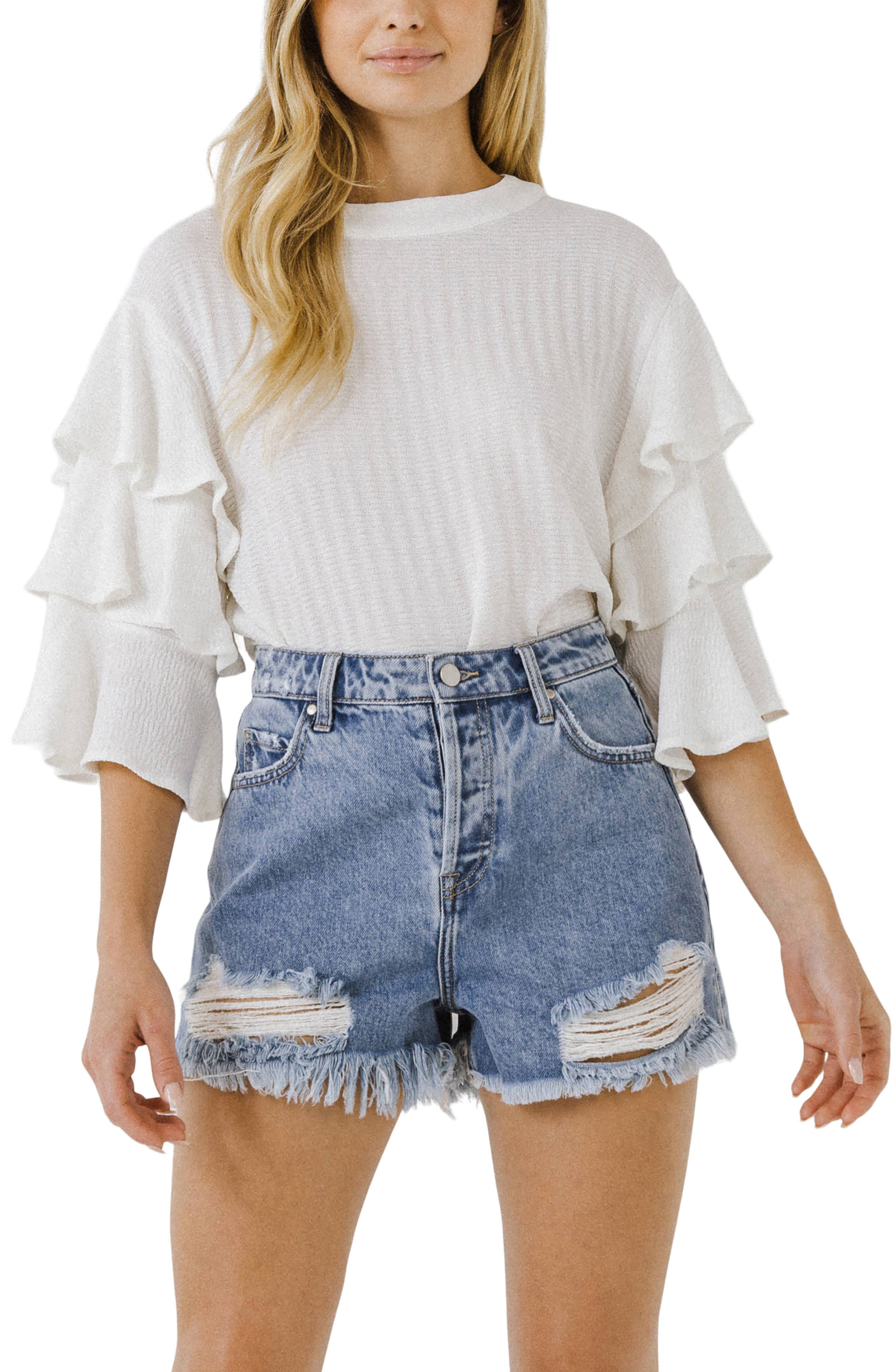 Endless Rose Tiered Ruffle Sleeve Knit Top Nordstrom