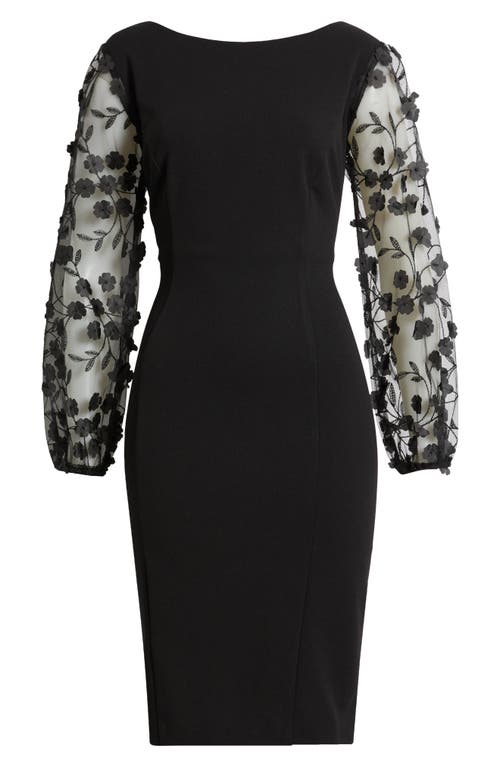 Shop Connected Apparel Floral Mesh Sleeve Sheath Dress In Black