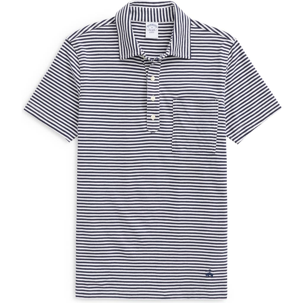 Brooks Brothers Stripe Pocket Feeder Knit Jersey Polo In Navy/white