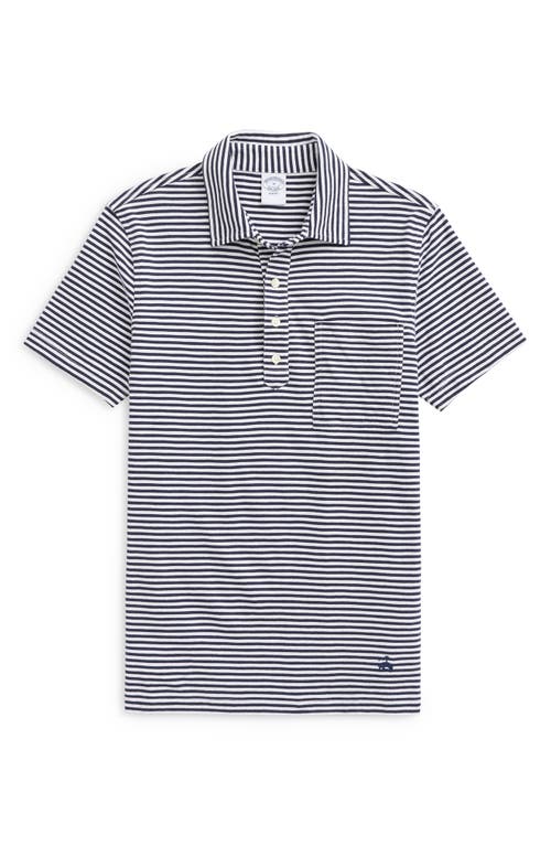 Brooks Brothers Stripe Pocket Feeder Knit Jersey Polo in Navy/White at Nordstrom, Size Small