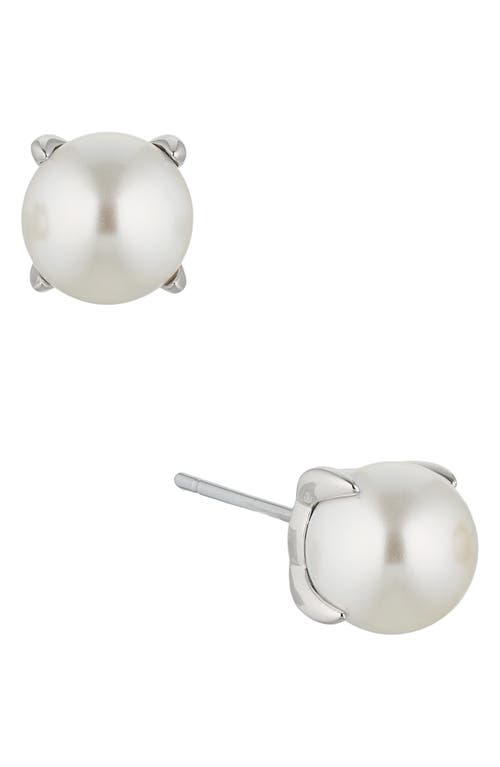 Shop Nadri Dot Dot Dot Imitation Pearl Stud Earrings In Rhodium/pearl