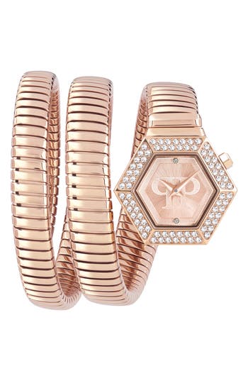 Philipp Plein Sport Snake Hexagon Bracelet Watch, 24mm In Ip Rose Gold