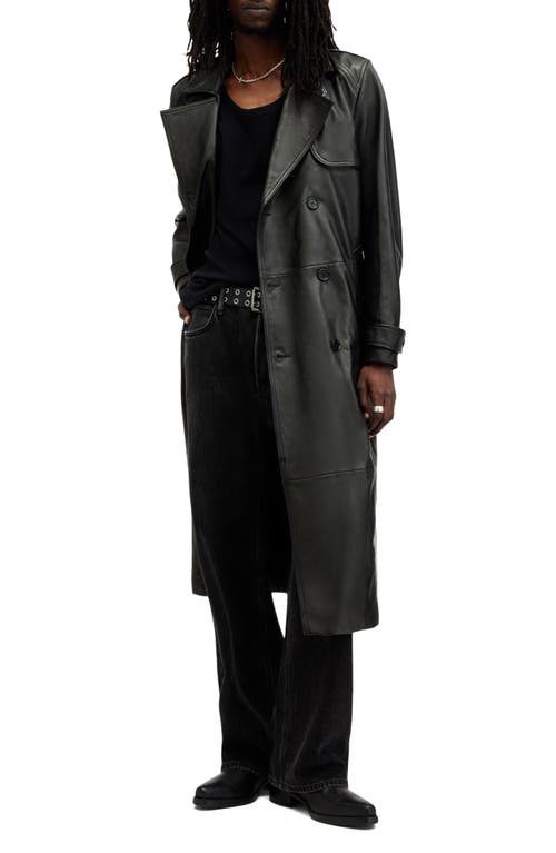 Shop Allsaints Neo Belted Leather Trench Coat In Black