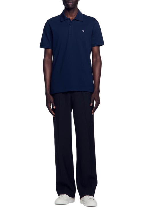 Shop Sandro Polo Shirt With Square Cross Patch In Navy Blue