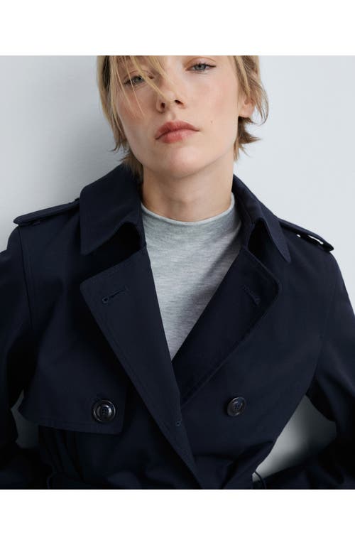 Mango Classic Double Breasted Water Repellent Cotton Trench Coat In Dark Navy