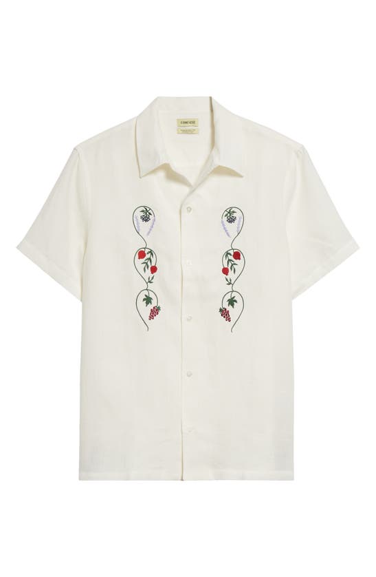 Shop De Bonne Facture Embroidered Linen Camp Shirt In Garden Of Eden White