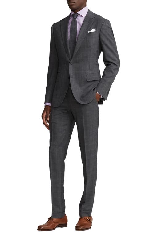 Shop Ralph Lauren Purple Label Kent Hand Tailored Grey Windowpane Check Wool Suit In Medium Grey/purple Deco