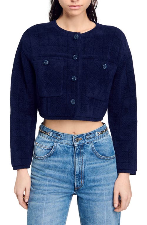 Shop Sandro Short Knit Jacket In Navy Blue