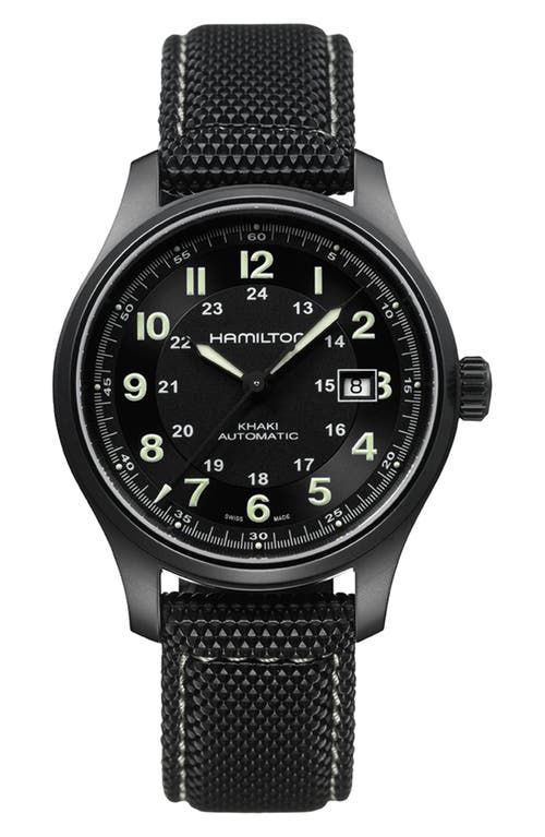 Hamilton Khaki Field Automatic Silicone Strap Watch, 42mm in Black at Nordstrom