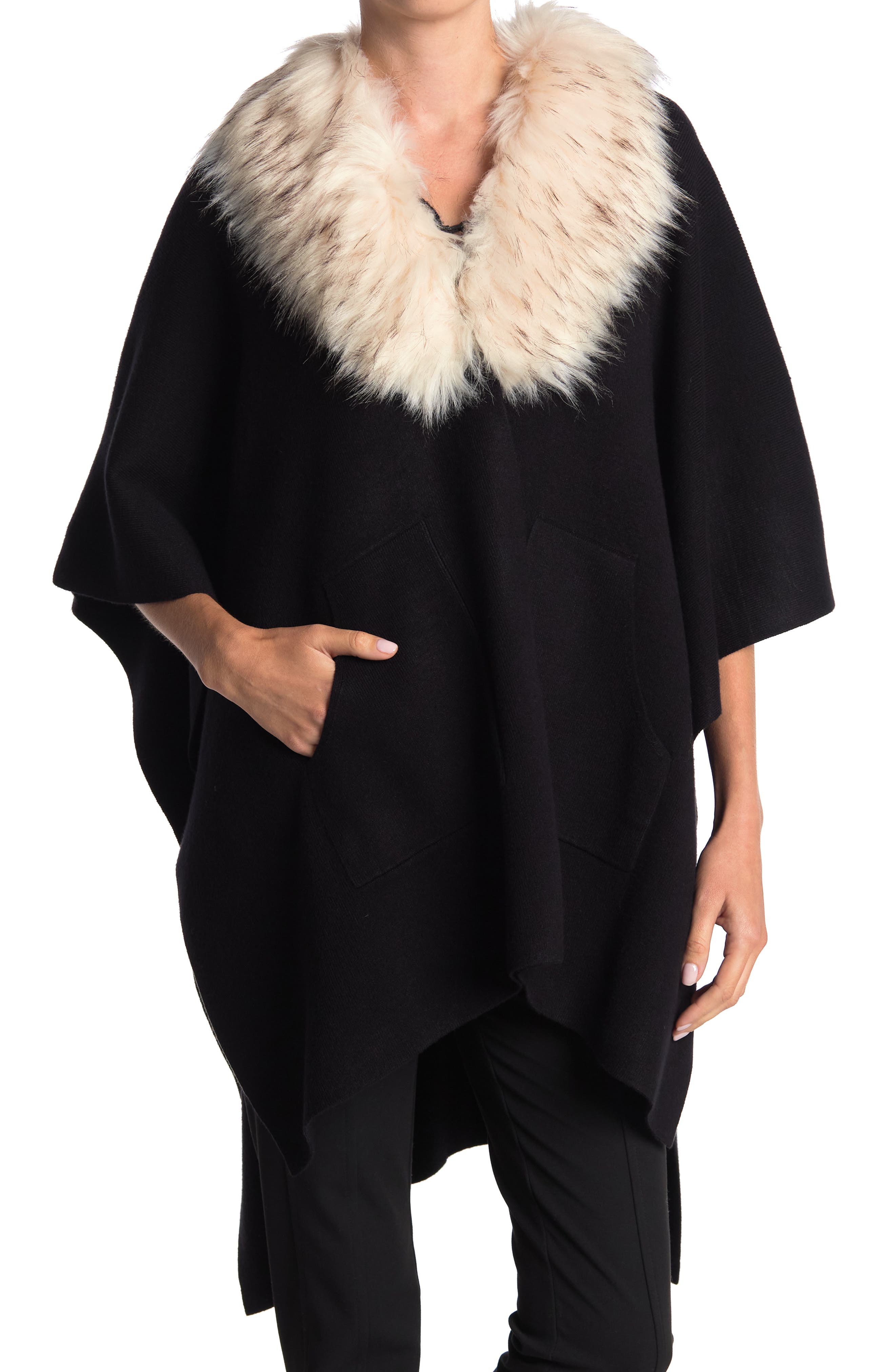 faux fur poncho with hood