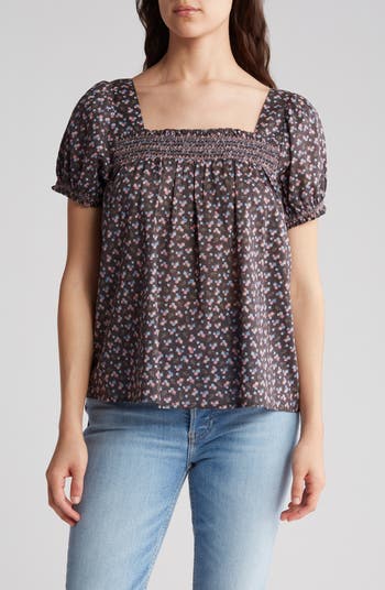 Lucky Brand Ditsy Floral Puff Sleeve Square Neck Top | Nordstromrack