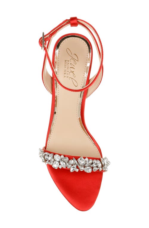 Jewel Badgley Mischka Ojai Crystal Ankle Strap Sandal In Red Satin