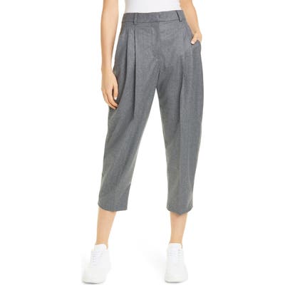 Stella Mccartney Pleat Crop Wool Trousers, US / 46 IT - Grey