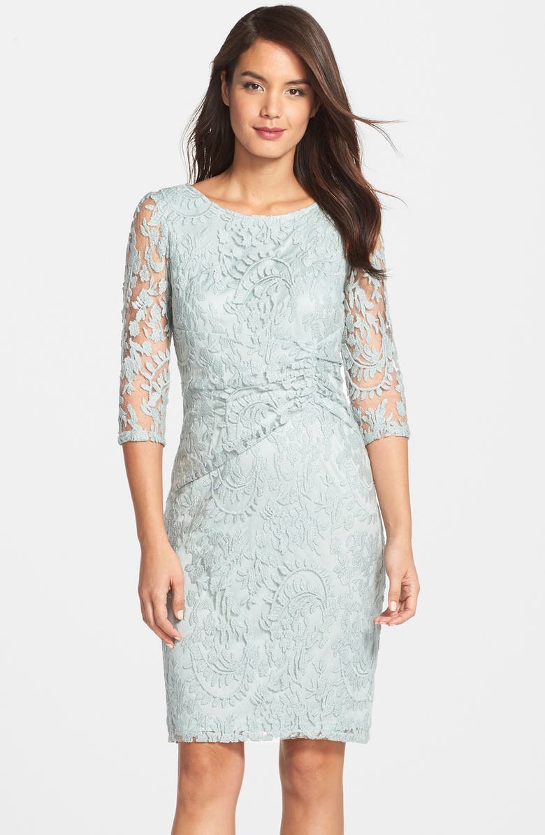 Adrianna Papell Ruched Lace Sheath Dress (Regular & Petite) | Nordstrom