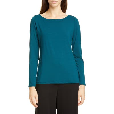Eileen Fisher Bateau Neck Slim Tencel Lyocell Top, Blue