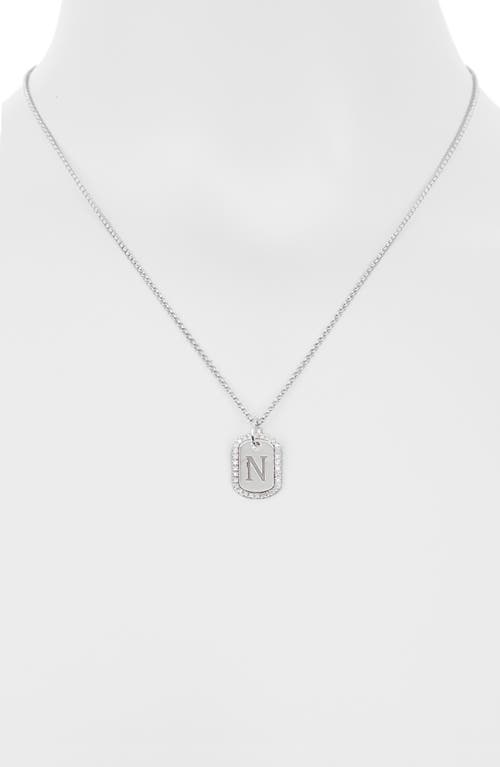 Meshmerise Diamond Initial Dog Tag Pendant Necklace In White-n
