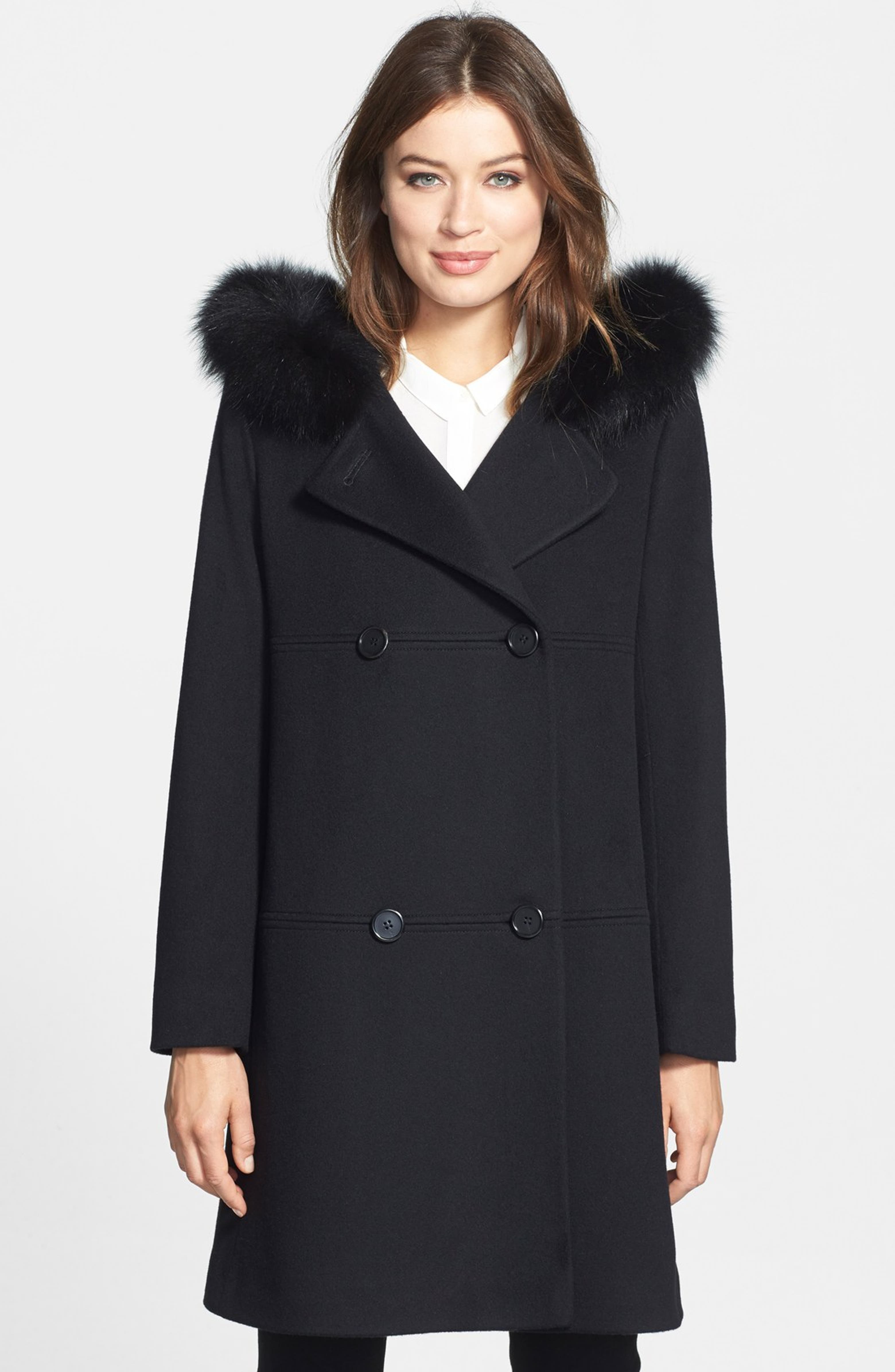 Fleurette Genuine Fox Fur Trim Hooded Wool Duffle Coat | Nordstrom