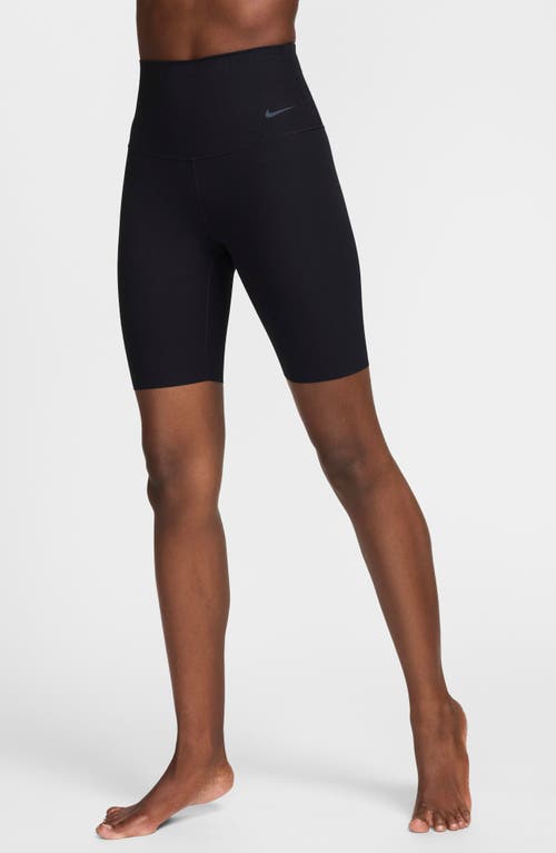 Shop Nike Zenvy Dri-fit High Waist Rib Bike Shorts In Black/black