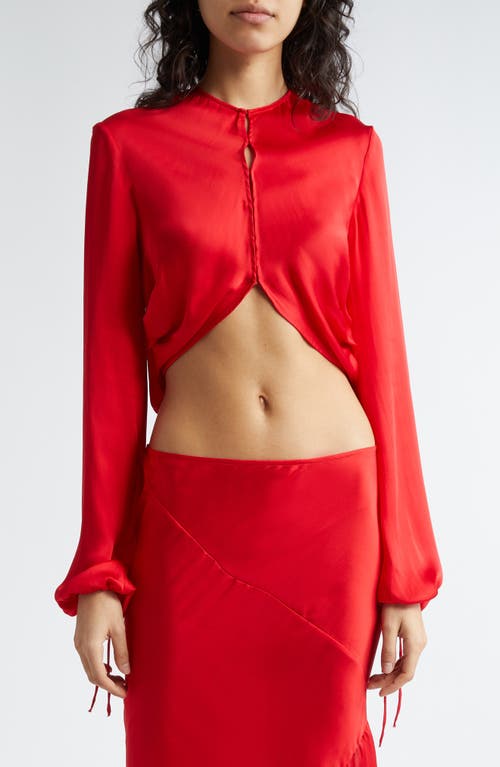 Acne Studios Tido Long Sleeve Silk Charmeuse Crop Top Bright Red at Nordstrom, Us