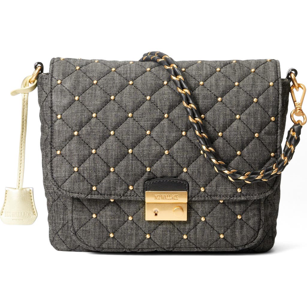 Mz Wallace Medium Crosby Lock Quilted Denim Crossbody Bag In True Charcoal Denim