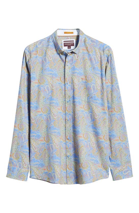Shop Johnston & Murphy Paisley Print Cotton Button-up Shirt In Blue