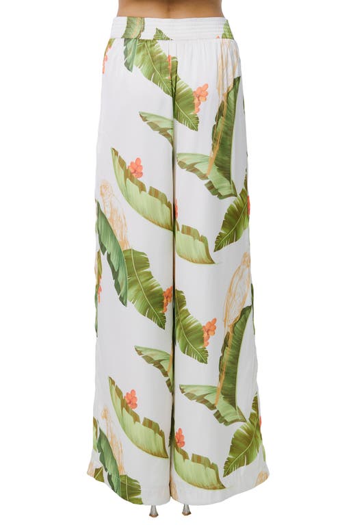 Shop Ciebon Anjella Leaf Print Wide Leg Pants In Cream Multi